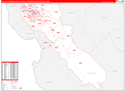 San Jose-Sunnyvale-Santa Clara Metro Area Wall Map Red Line Style 2024